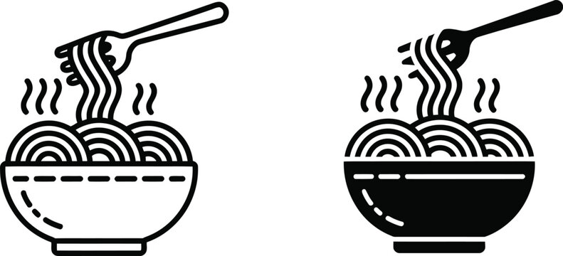 Hot noodle bowl fork icons vector illustration