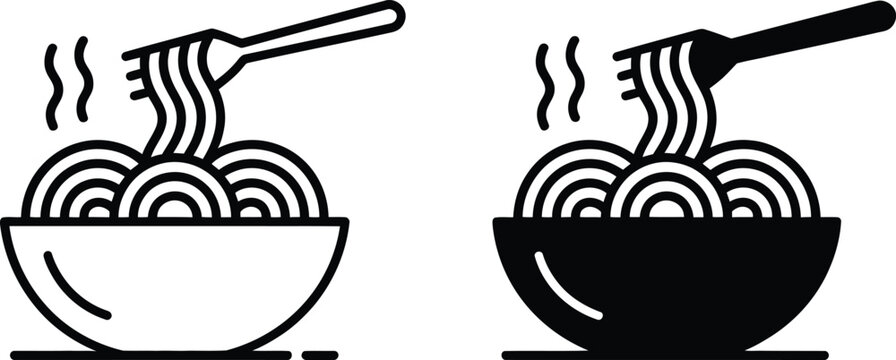 Hot noodle bowl fork icons vector illustration