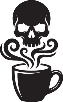 Human skull rising from a steaming coffee cup halloween vector