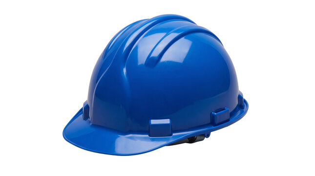 Blue construction hard hat transparent PNG isolated safety helmet cutout for industrial worksite design