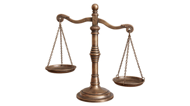 Antique bronze scales of justice transparent PNG isolated legal balance cutout for law and fairness design
