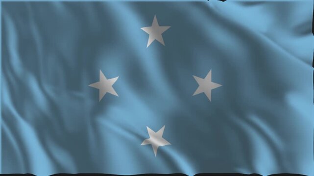 Flag of Micronesia waving slowly in the foreground.