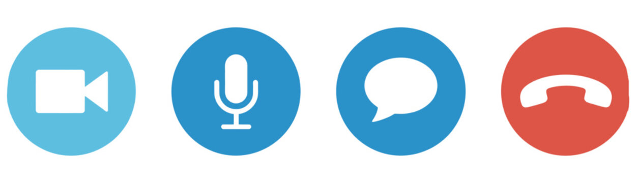 Video call icon set with webcam, conferencing, and virtual meeting symbols for modern vector illustration