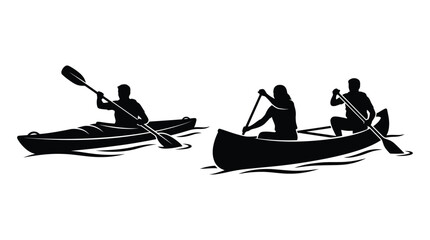 Two Kayaks With Paddlers In Black Silhouette Style kayak canoes rowing boats © Juwel