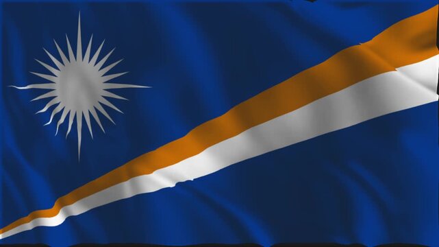 Flag of the Marshall Islands waving slowly in the foreground.