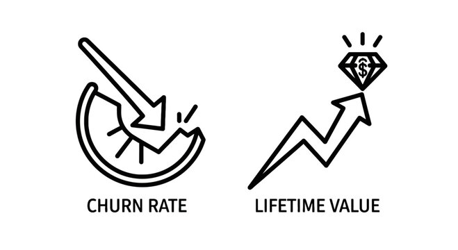 Churn rate and lifetime value business analytics symbols with lifetime business analytics customer performance marketing measurement strategy