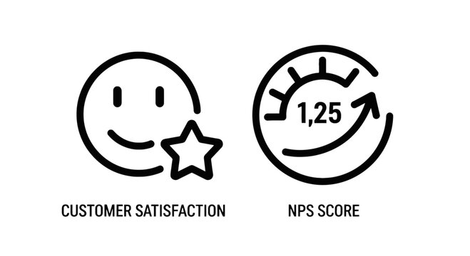 Customer satisfaction and nps score metrics icons with customer satisfaction feedback performance business analysis experience marketing