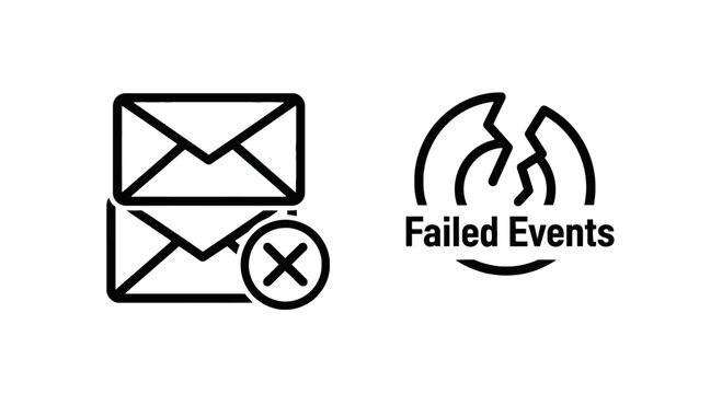 Email delivery error and failed events notification icons with delivery notification envelope rejected internet communication transmission