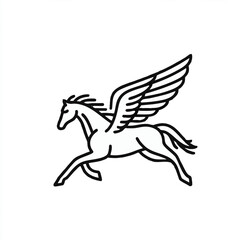 Fototapeta premium Winged horse icon in a minimalist line art style
