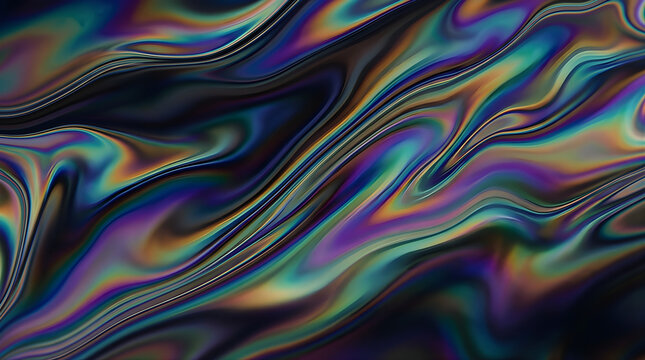 Abstract Iridescent Swirling Patterns with Oil Film Effect and Vibrant Rainbow Colors Displaying a Mesmerizing Fluid Art