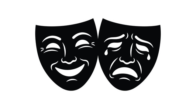 Two theatrical masks representing comedy and tragedy black silhouette acting art concept