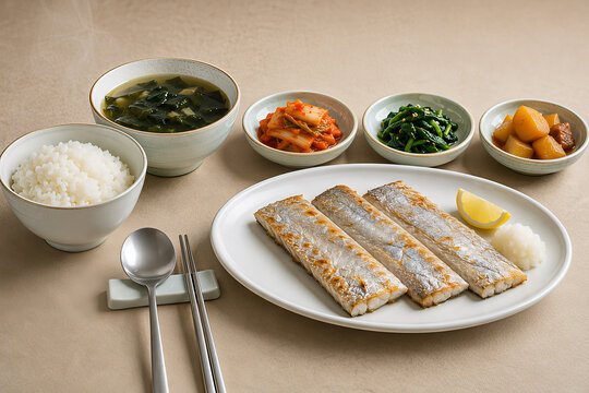 Korean grilled hairtail fish meal