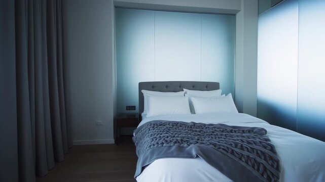 Modern minimalist bedroom interior view