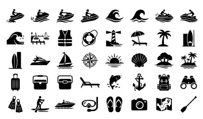 Water Sports and Beach Activity Silhouette Vector Collection © MDASADUL
