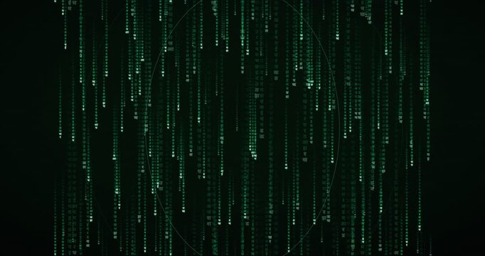 Devanagari characters fall in phosphor green, creating a deep mainframe animation with a center-depth tunnel effect.