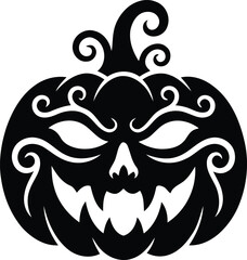 Fototapeta premium Spooky halloween jack o' lantern silhouette a decorative black pumpkin face for autumn celebrations and festive designs