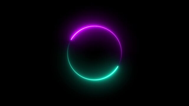 Round circle picture frame with two tone neon color shade on black background. Beautiful colorful neon circle frame loading icon. ring circle looping animation. 4k video. 