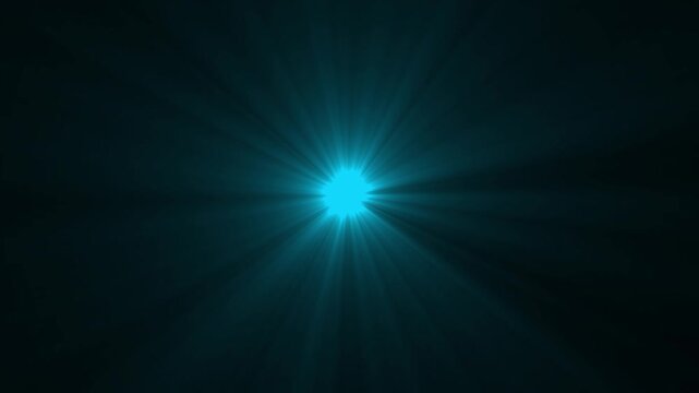 Centered cyan light rays on black and background. Heaven light animation from center. overlay light transition, effects sunlight, glitter, shiny, bright, flare on isolated 4k video.