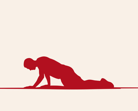 Red silhouette of a person performing a push-up exercise or preparing for a sprint start on a flat surface