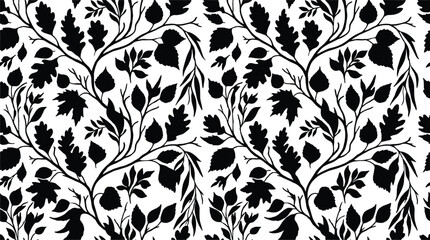 Seamless black and white leopard pattern with floral ornament and damask texture for textile wallpaper design. © MOSTHANUFA
