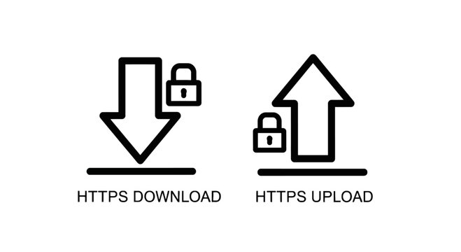 Secure https download and upload icons with padlock symbols download security internet encryption transfer protection connection protocol