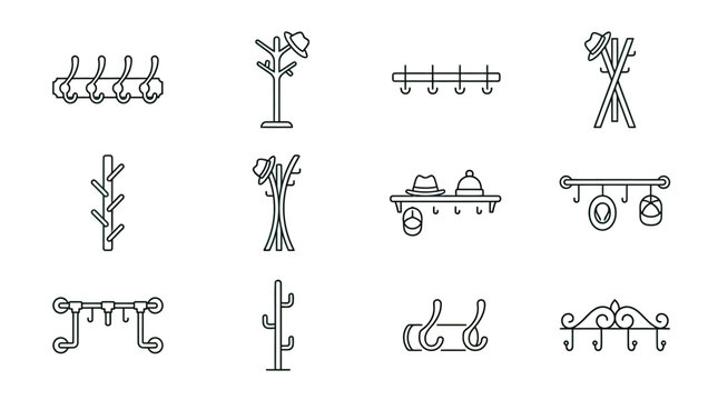 Collection of coat rack and hat stand icon designs for home organization