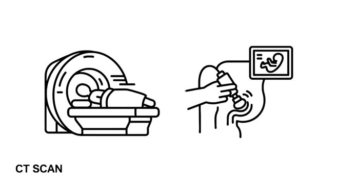 Medical imaging icons featuring ct scan and pregnancy ultrasound pregnancy radiology diagnostic healthcare hospital technology