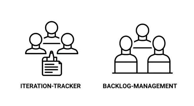 Agile project management icons for iteration tracking and backlog organization with management iteration planning software development workflow