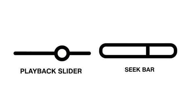 Playback slider and seek bar digital interface elements with playback interface progress navigation application software streaming elements