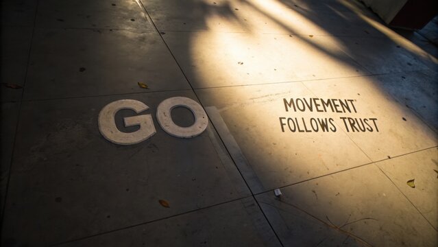 Inspiring sidewalk message urging action and trust to ignite personal growth and motivation in everyday environments