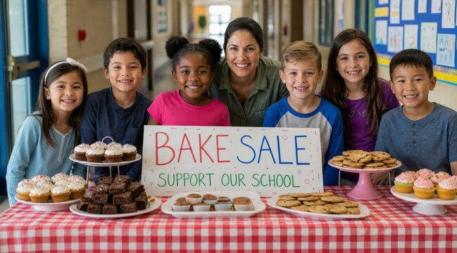 Group of students at school bake sale