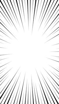 Explosion or burst black dynamic radial speed lines manga comic style design 9:16 mobile screen ratio. Random speed or motion lines moving fast on PNG transparent background. Vector illustration.