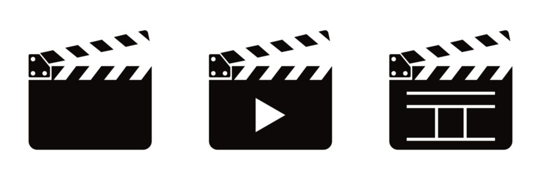 Movie Clapperboard Icon Set in Solid, Outline and Hand Drawn Styles for Film Production, Cinema and Media
 Vector Illustration