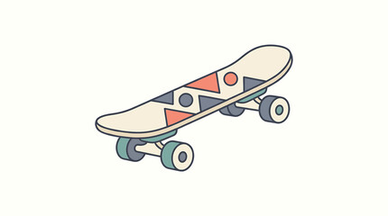 Colorful skateboard with geometric design. © Sem