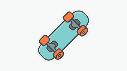 Teal skateboard with orange wheels. © nata