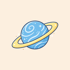 Illustration of a blue planet with rings. © Sem