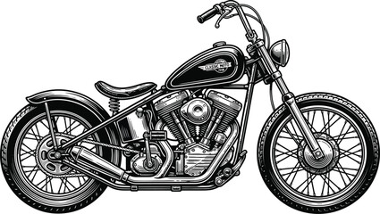 Vintage motorcycle illustration classic chopper design in black and white © MDOMOR