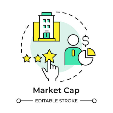 Market capitalization multi color concept icon. Total value of company outstanding shares. IPO key terms. Round shape line illustration. Abstract idea. Graphic design. Easy to use in blog post