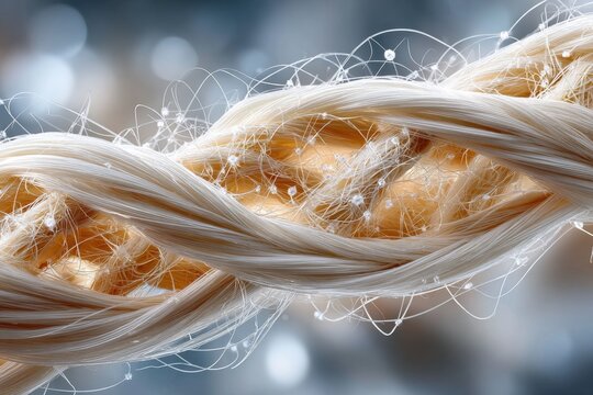 Close Up of Twisted White Fibers or Threads