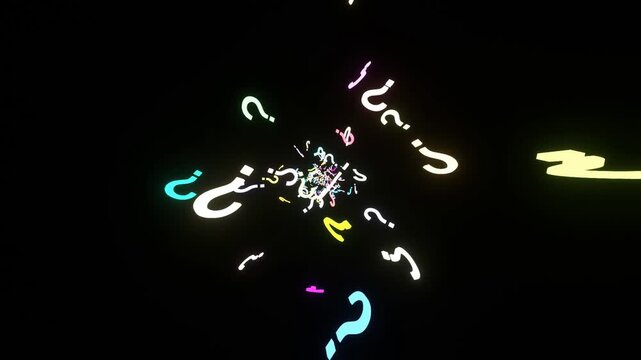 10 seconds seamless looping question mark shapes flying out education ask seek black background animation screensaver visualizer hd video 