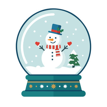 Christmas snow globe with snowman and pine tree vector illustration
