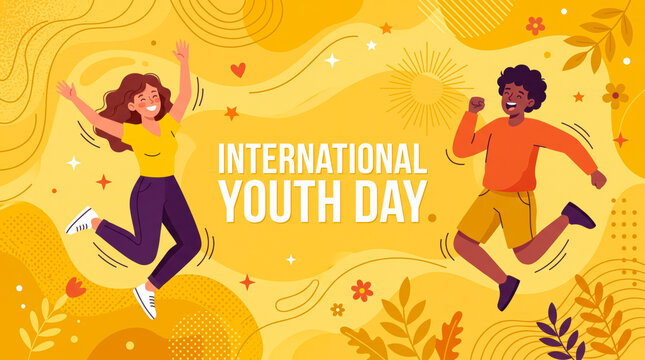 Happy kids jumping on international youth day celebration