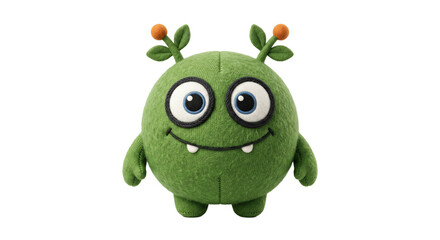 Cute green fuzzy monster with big eyes and orange antennae on a white background © Sapphire