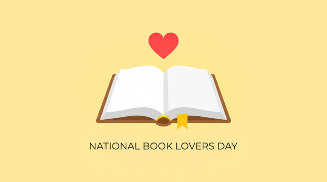 Open book with heart symbol for national book lovers day