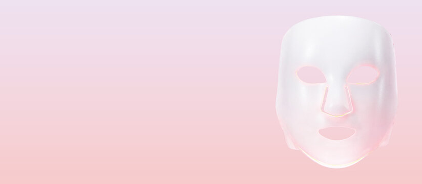LED light facial mask for anti-aging skin rejuvenation. Cosmetology modern beauty tech device for professional home skincare.