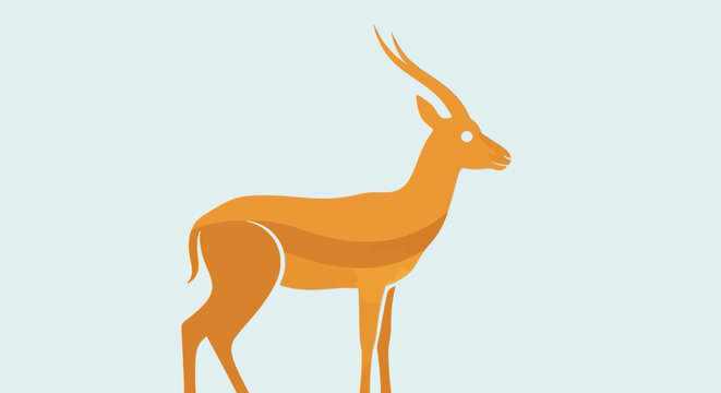 Golden gazelle profile standing on light blue background.
