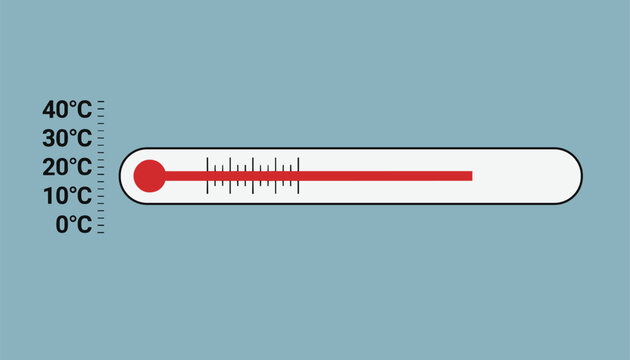 Horizontal glass thermometer scale illustration on blue background