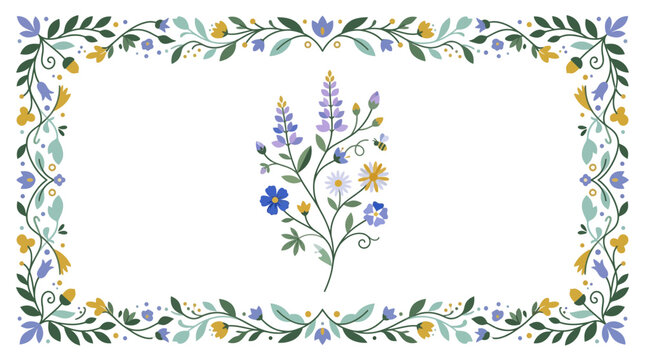 Floral Border with Wildflower Bouquet Illustration