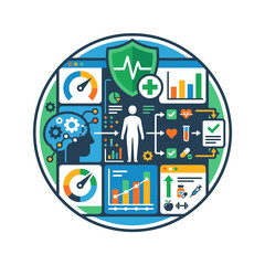Obraz premium A circular icon representing comprehensive digital health data analysis