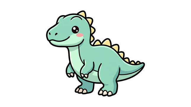 Cute Dinosaur Illustration: An adorable cartoon dinosaur, rendered in a cheerful teal hue, stands with a friendly smile, its small spines and stubby limbs adding to its endearing appeal.